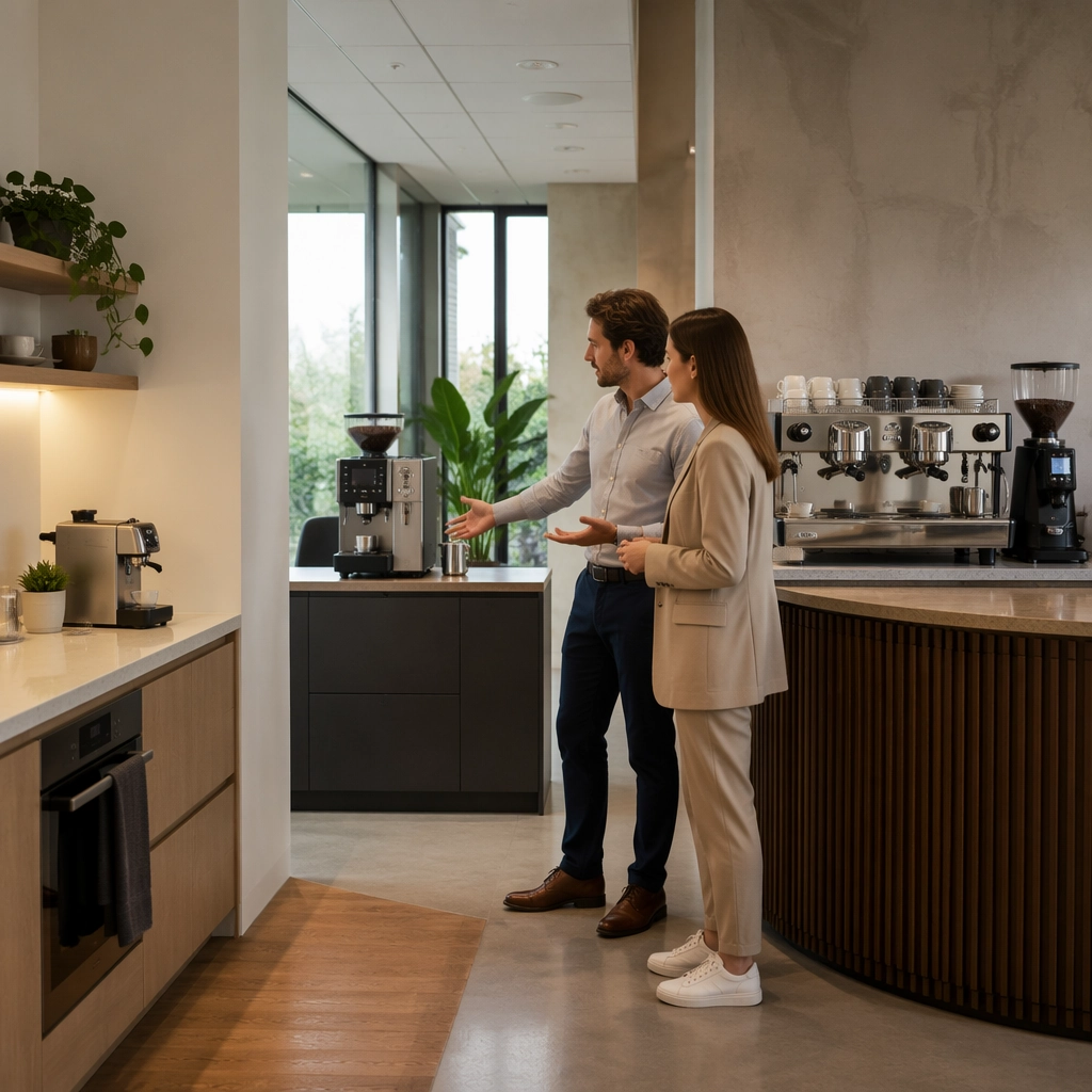 Coffee machine supplier options shown across home, office, and light commercial applications