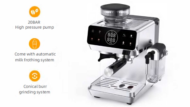 CM1620M 3-in-1 espresso machine with grinder and auto milk system, 20 BAR