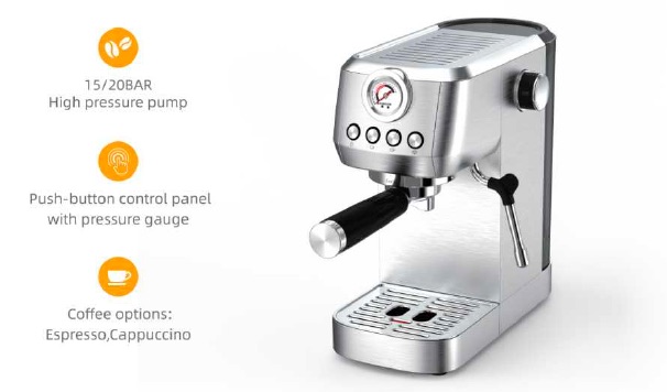 CM1663 slim stainless-steel espresso machine, best-seller in USA, Middle East and Europe