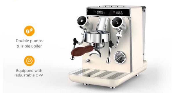 CM1678 commercial-grade espresso machine with double pump and triple boiler