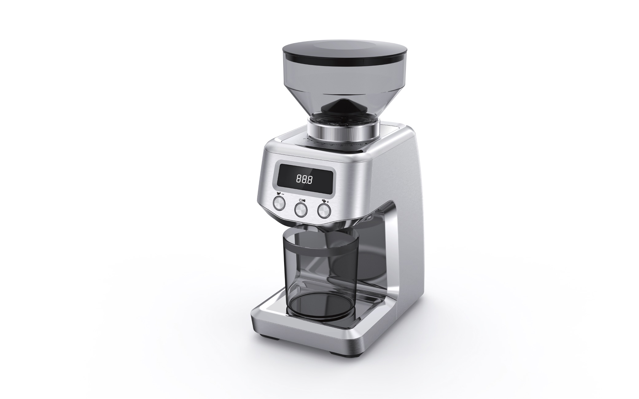 Hardshell conical burr coffee grinder — 150W stainless-steel home grinder with anti-static, screen panel and removable bean container