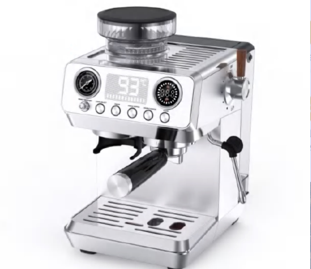 Hardshell professional espresso machine with 58mm aluminum-alloy portafilter and bold steam wand